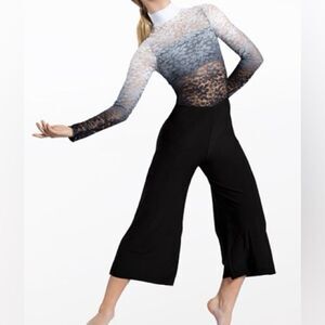 WEISSMAN Dance Costume unitard black Ombre Lace Culotte Jumpsuit PL11897 IC 7/8